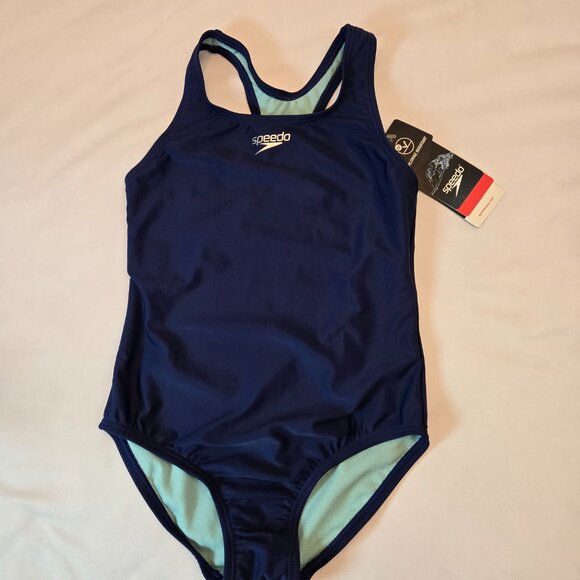 SPEEDO Girl's Swimsuit One Piece Closed Racerback Sz: 7 Blueprint - Picture 1 of 8
